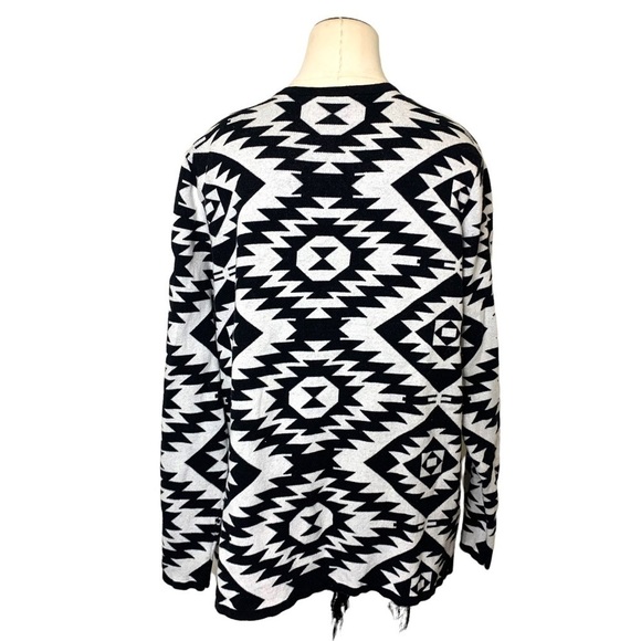 𝅺JESSICA Southwestern Black White printed Tribal Jersey Knit Cardigan Wrap L - Picture 6 of 11